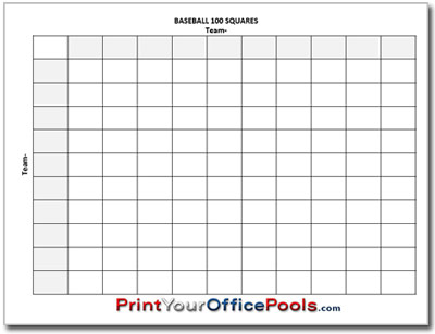 Baseball 100 Squares Pool